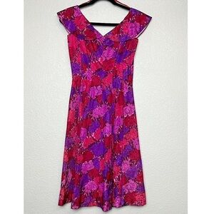 VINTAGE 1950s Gigi Young NY Colorful Floral‎ Full Skirt Rockabilly Swing Dress S